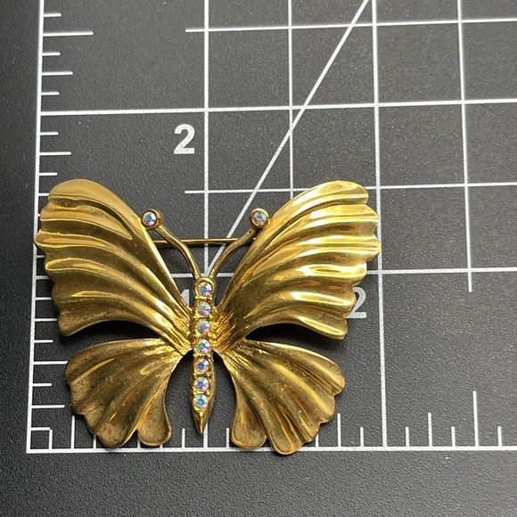 Vintage 1999 Plainville Stock Co PSCO AB Rhinestone Butterfly Pin Brooch Y2K EUC - Picture 4 of 4